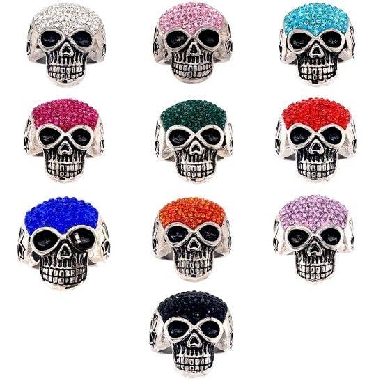 Anillo de acero inoxidable con calavera con pequeños detalles rojos en circonita cúbica: 8
