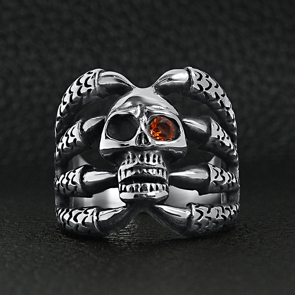 Anillo de acero inoxidable con forma de calavera con forma de circonita cúbica roja: 10