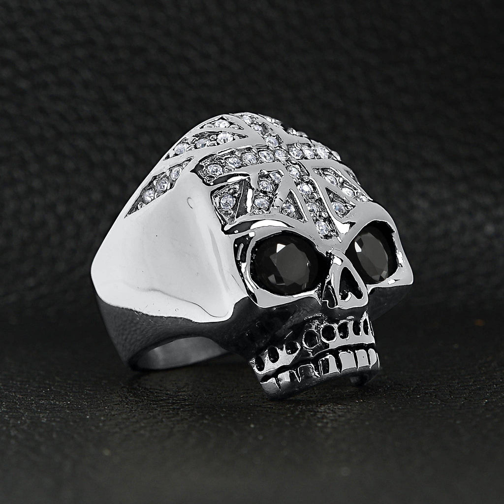 Calavera negra de acero inoxidable con circonita cúbica y anillo con bandera del Reino Unido con circonita cúbica transparente: 10