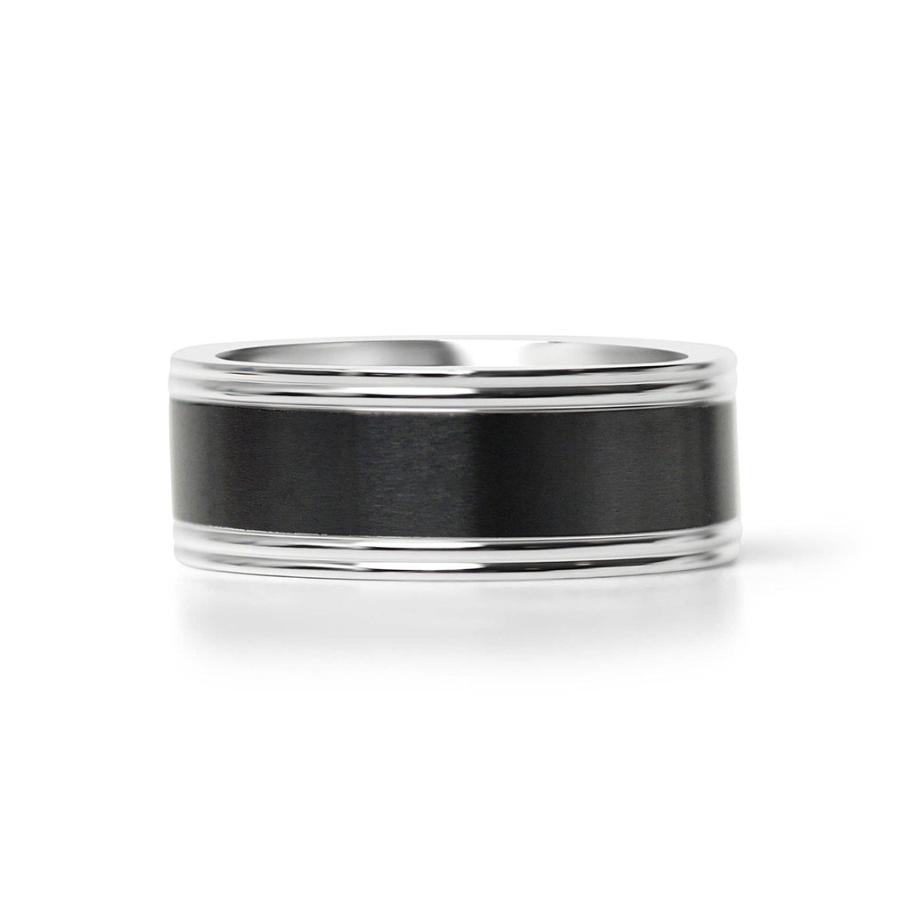 Anillo de acero inoxidable pulido con centro negro: 7 / 8mm
