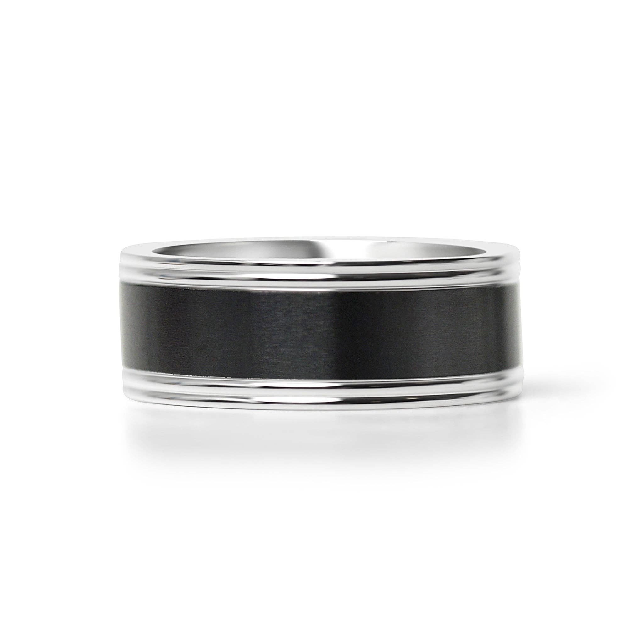 Anillo de acero inoxidable pulido con centro negro: 7 / 8mm