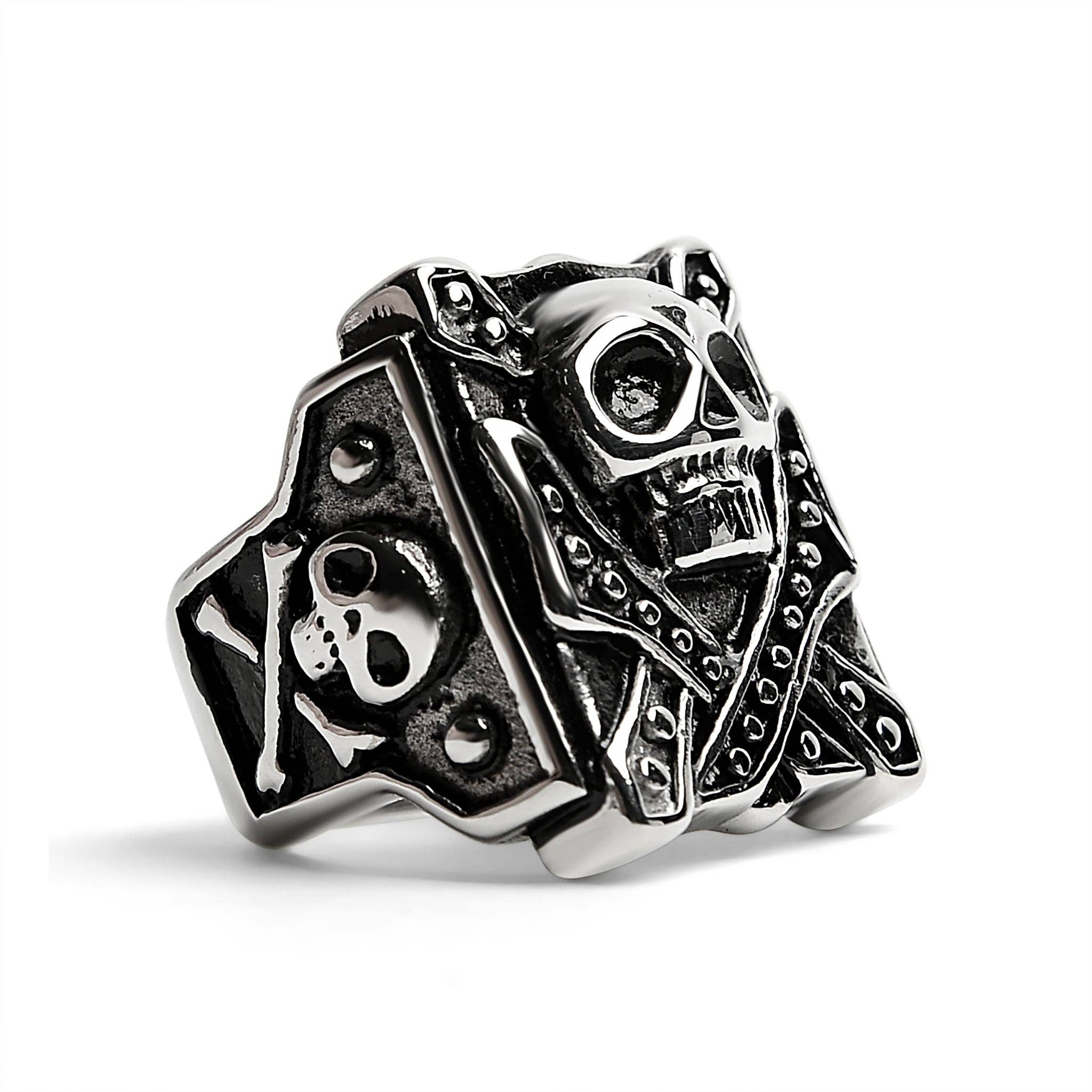 Anillo con sello de calavera con tachuelas de acero inoxidable: 10
