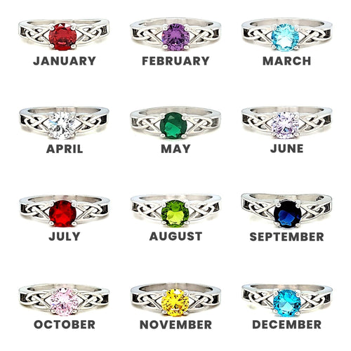 Anillo céltico con piedra de nacimiento de circonita cúbica en acero inoxidable: Octubre / 8