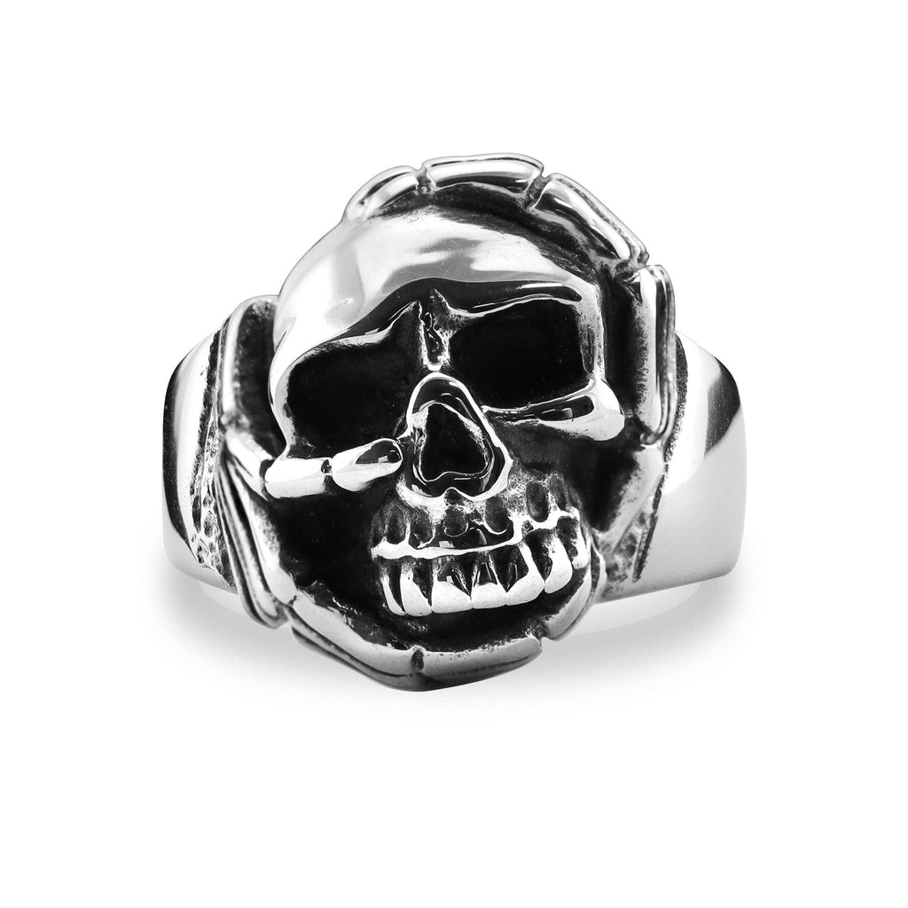 Anillo de acero inoxidable con forma de calavera con manos de esqueleto: 6