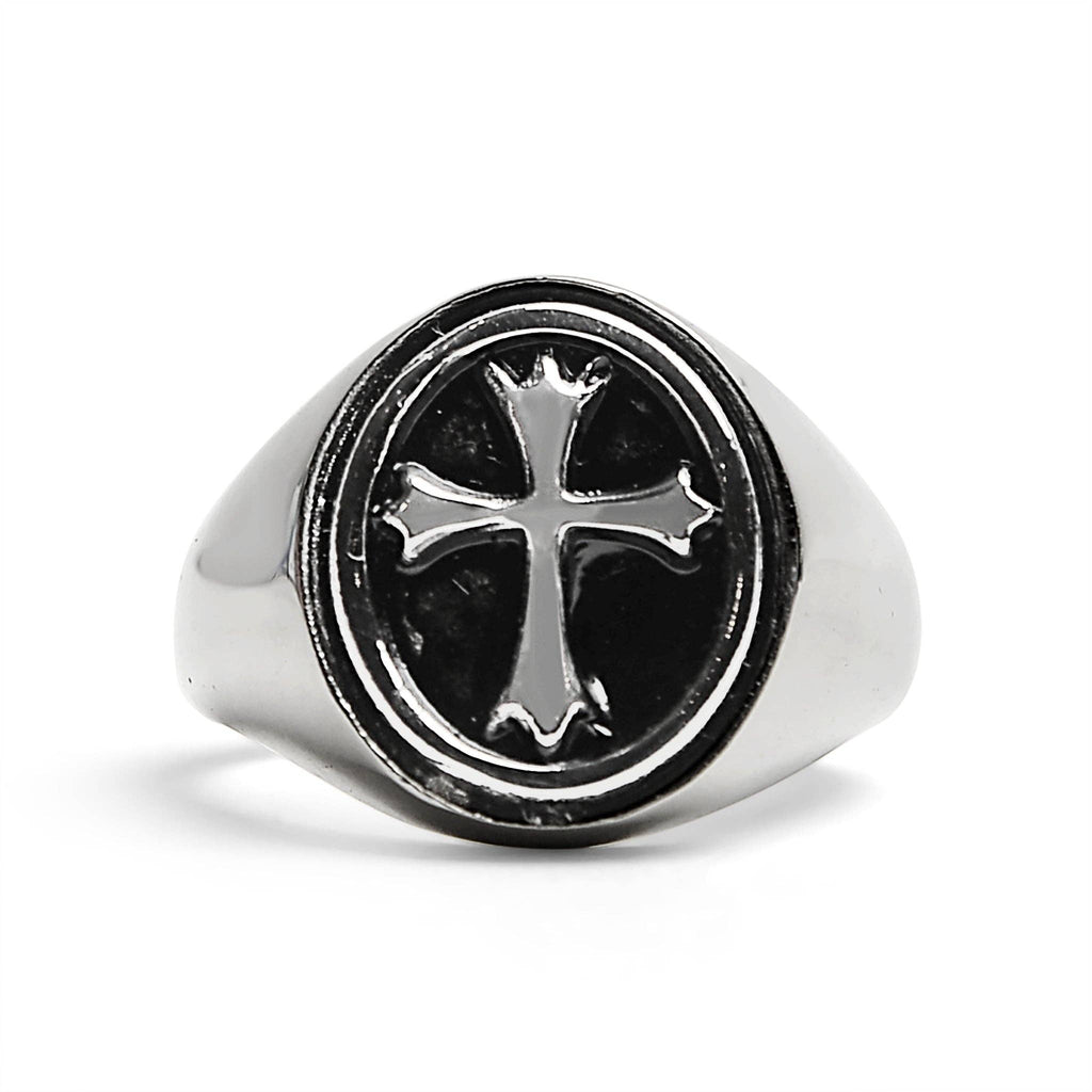 Anillo de sello en forma de cruz pulida de acero inoxidable: 13