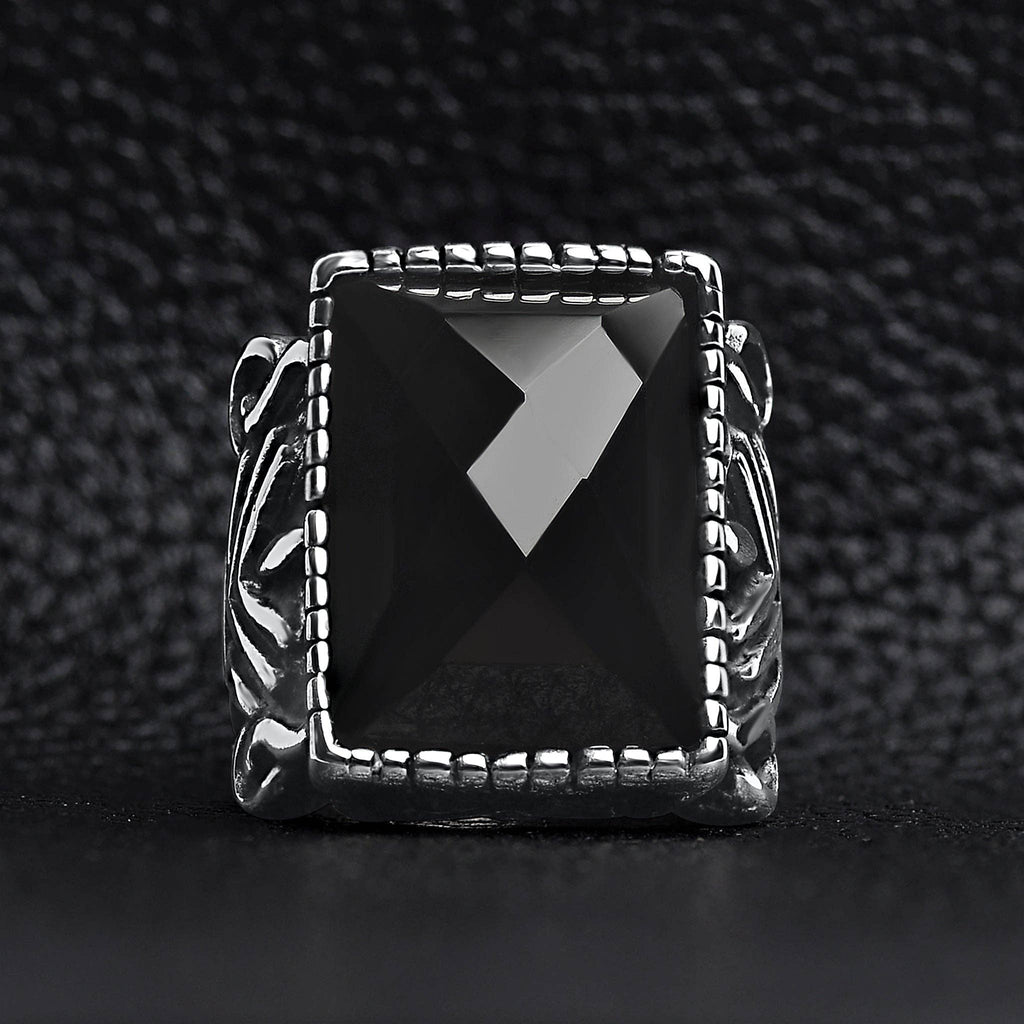 Anillo de declaración de acero inoxidable con piedra negra: 14
