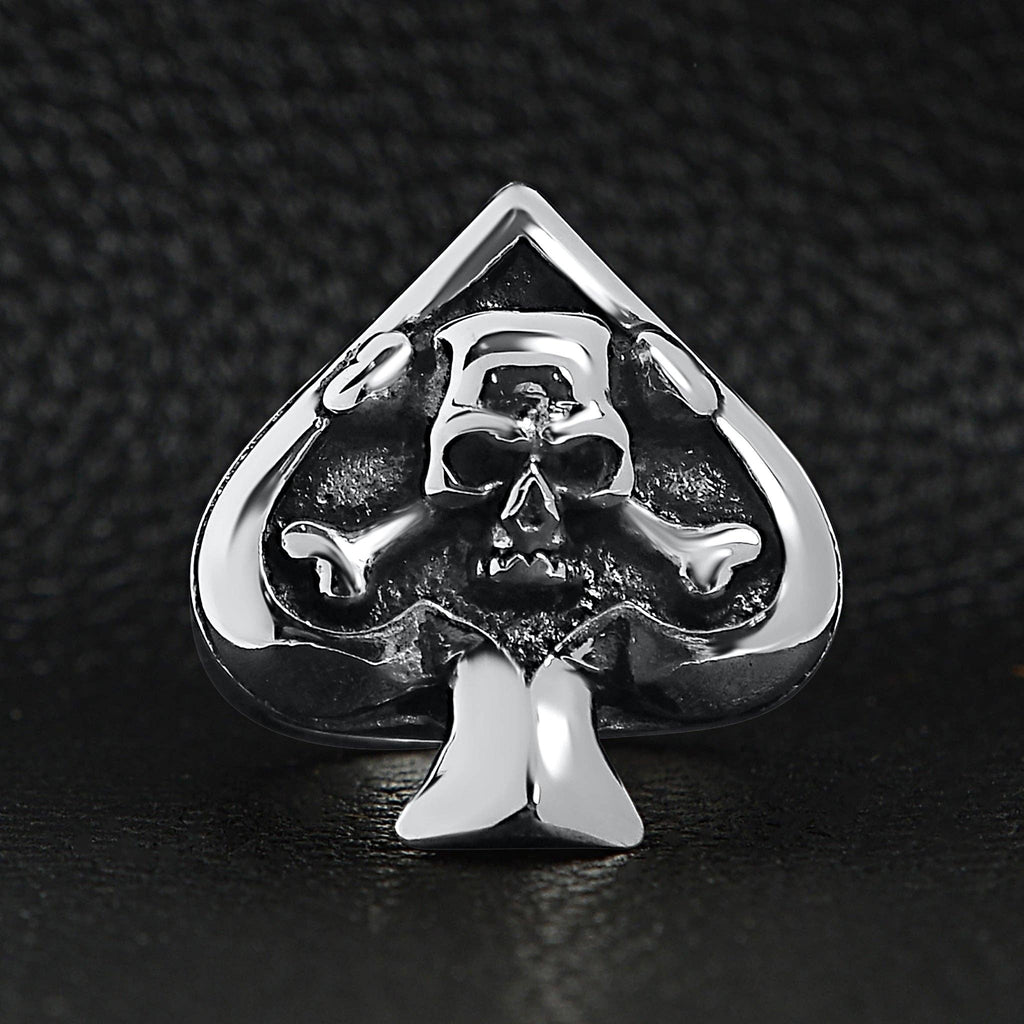 Anillo de acero inoxidable pulido con forma de calavera de espadas: 8