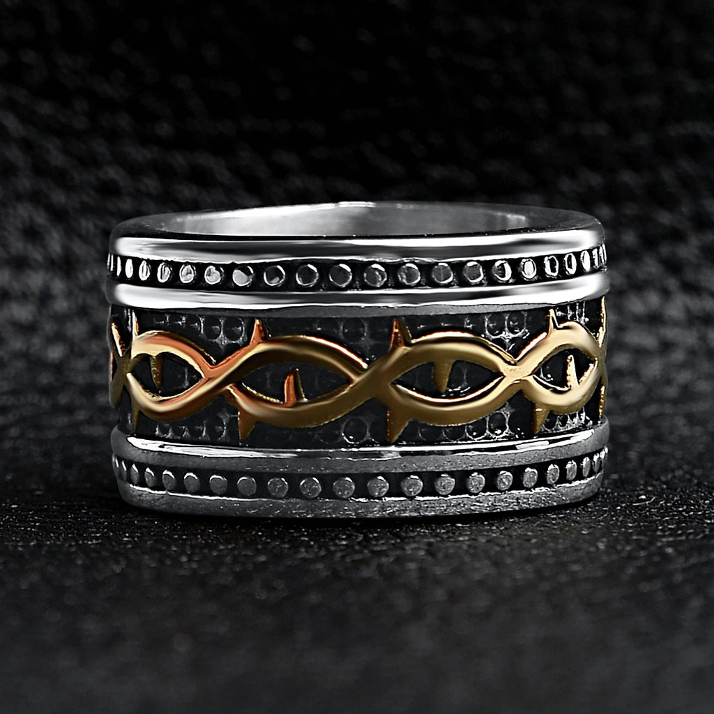 Anillo de acero inoxidable tribal detallado con revestimiento de PVD de oro de 18 quilates: 7