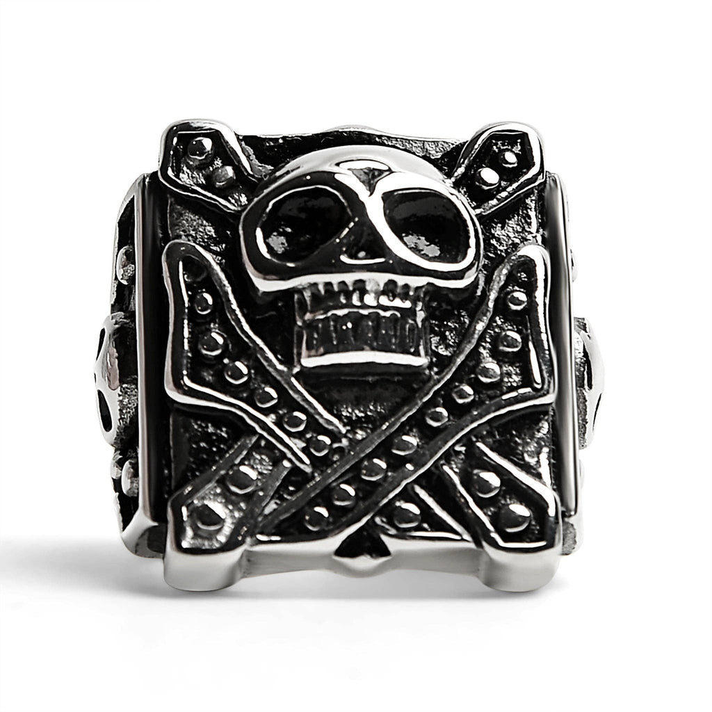 Anillo con sello de calavera con tachuelas de acero inoxidable: 10