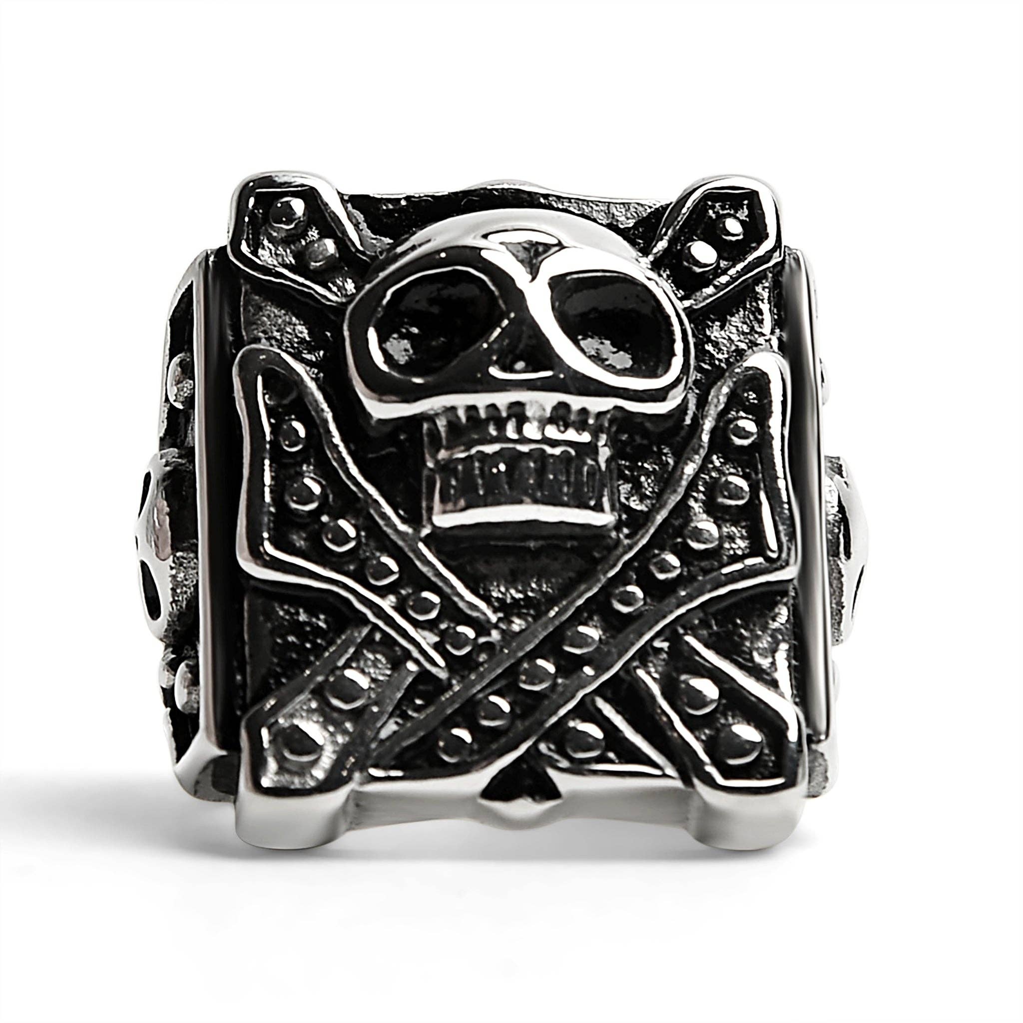 Anillo con sello de calavera con tachuelas de acero inoxidable: 10