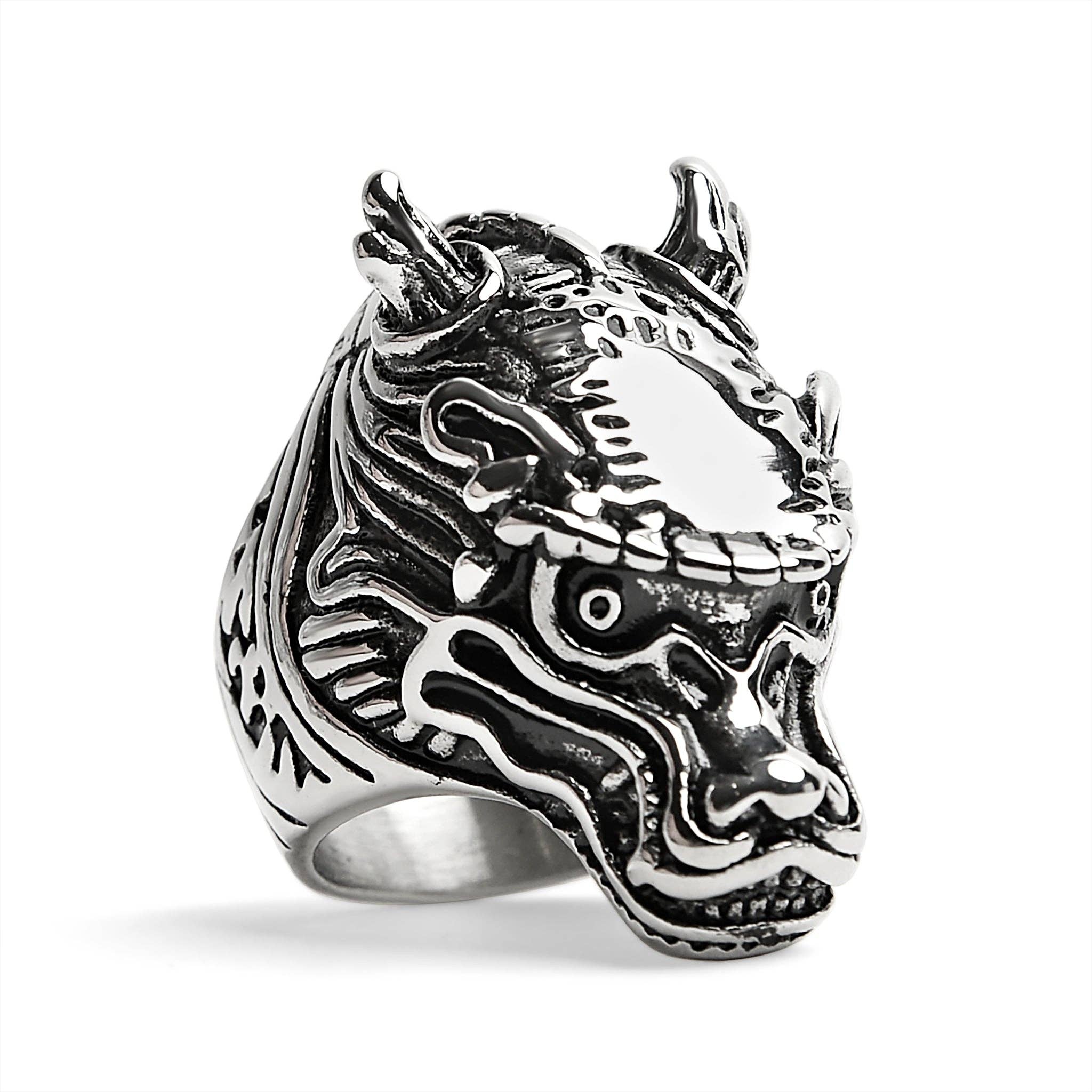 Anillo con cabeza de dragón oriental de acero inoxidable: 10