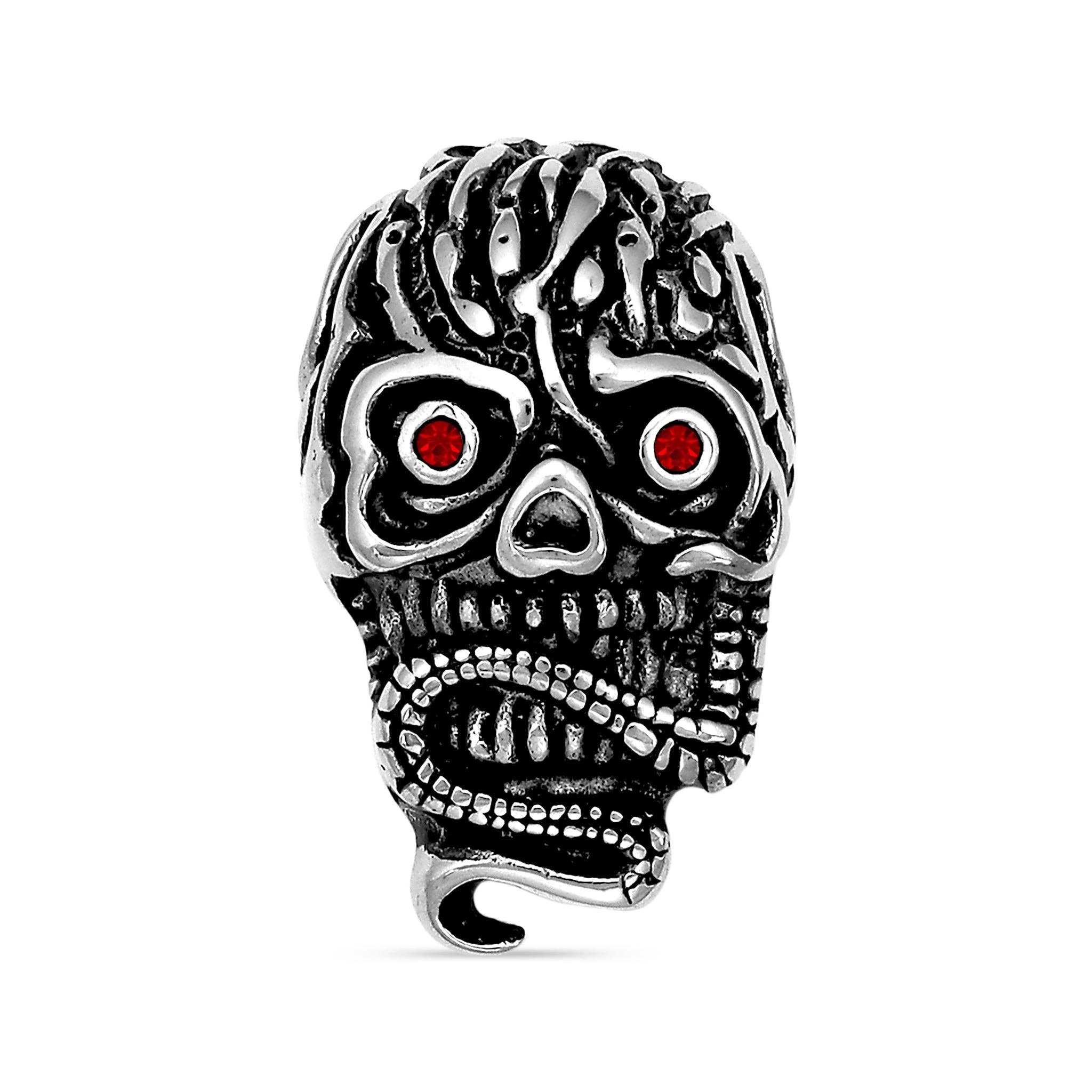 Calavera de circonita cúbica roja de acero inoxidable con colgante de serpiente