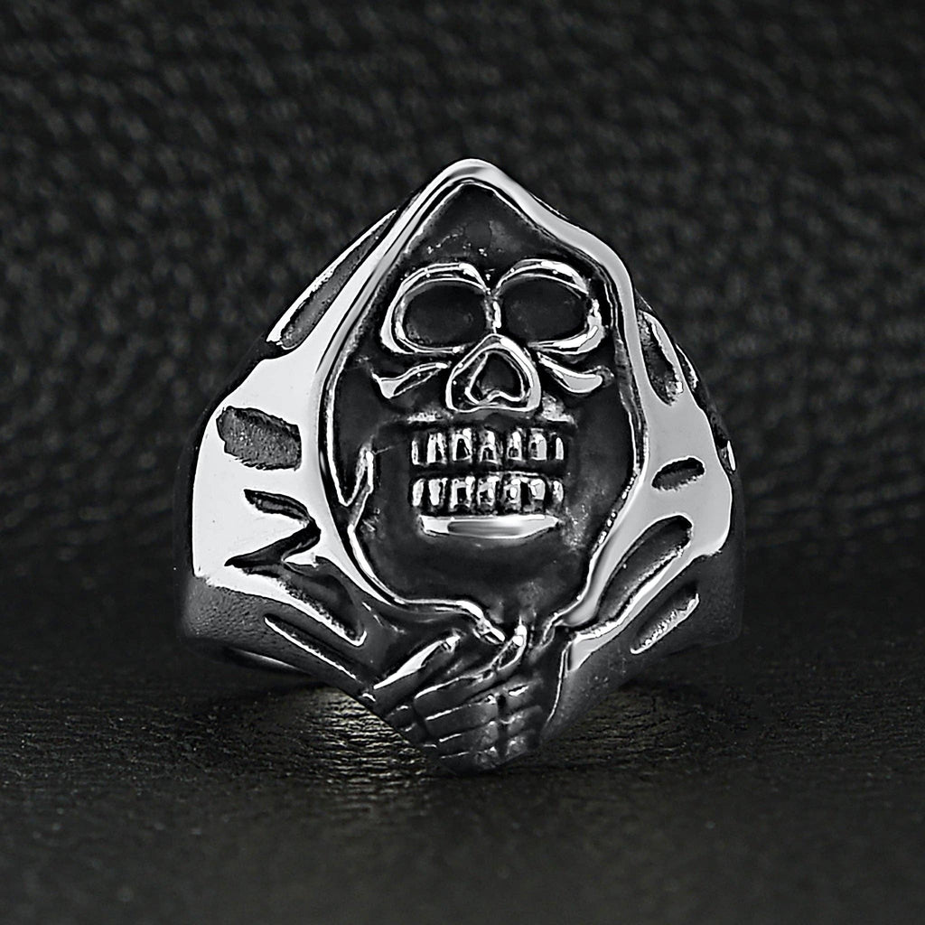 Anillo de acero inoxidable con forma de calavera Grim Reaper: 10