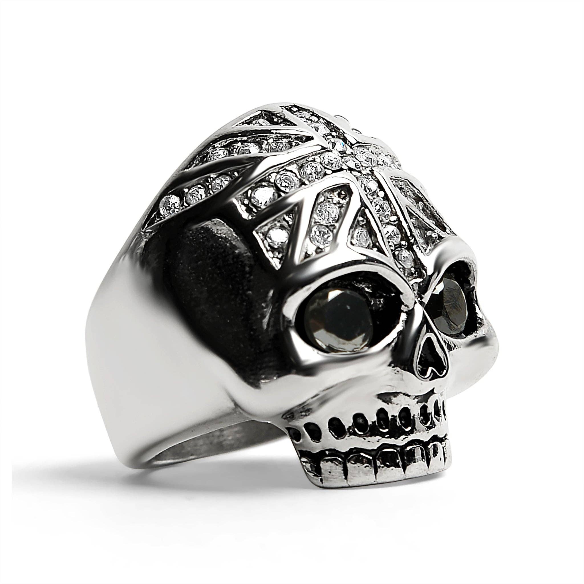 Calavera negra de acero inoxidable con circonita cúbica y anillo con bandera del Reino Unido con circonita cúbica transparente: 10