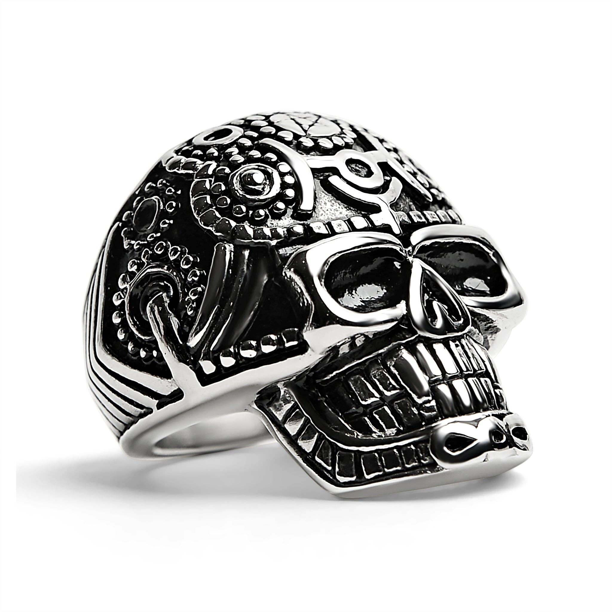 Anillo de Calavera de Acero Inoxidable con Inspiración Tribal: 10