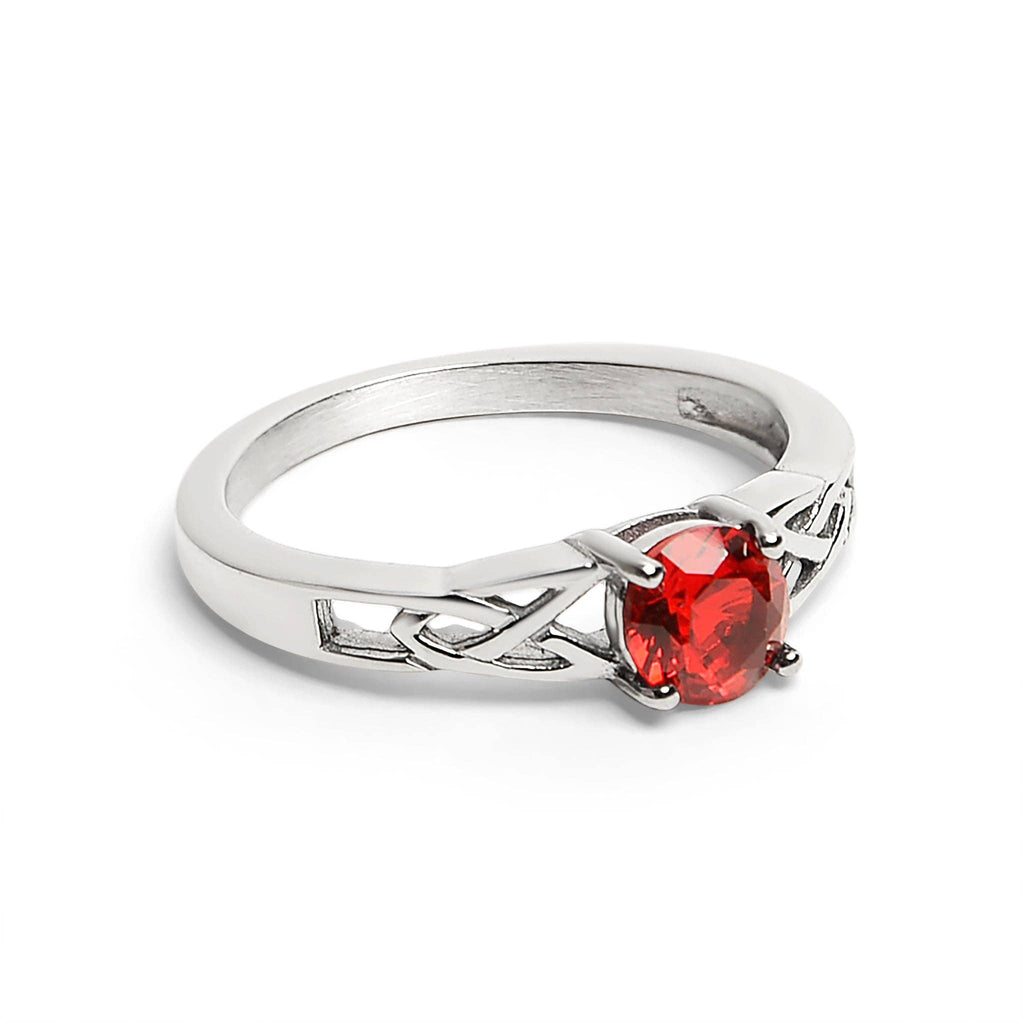 Anillo céltico con piedra de nacimiento de circonita cúbica en acero inoxidable: Julio / 9