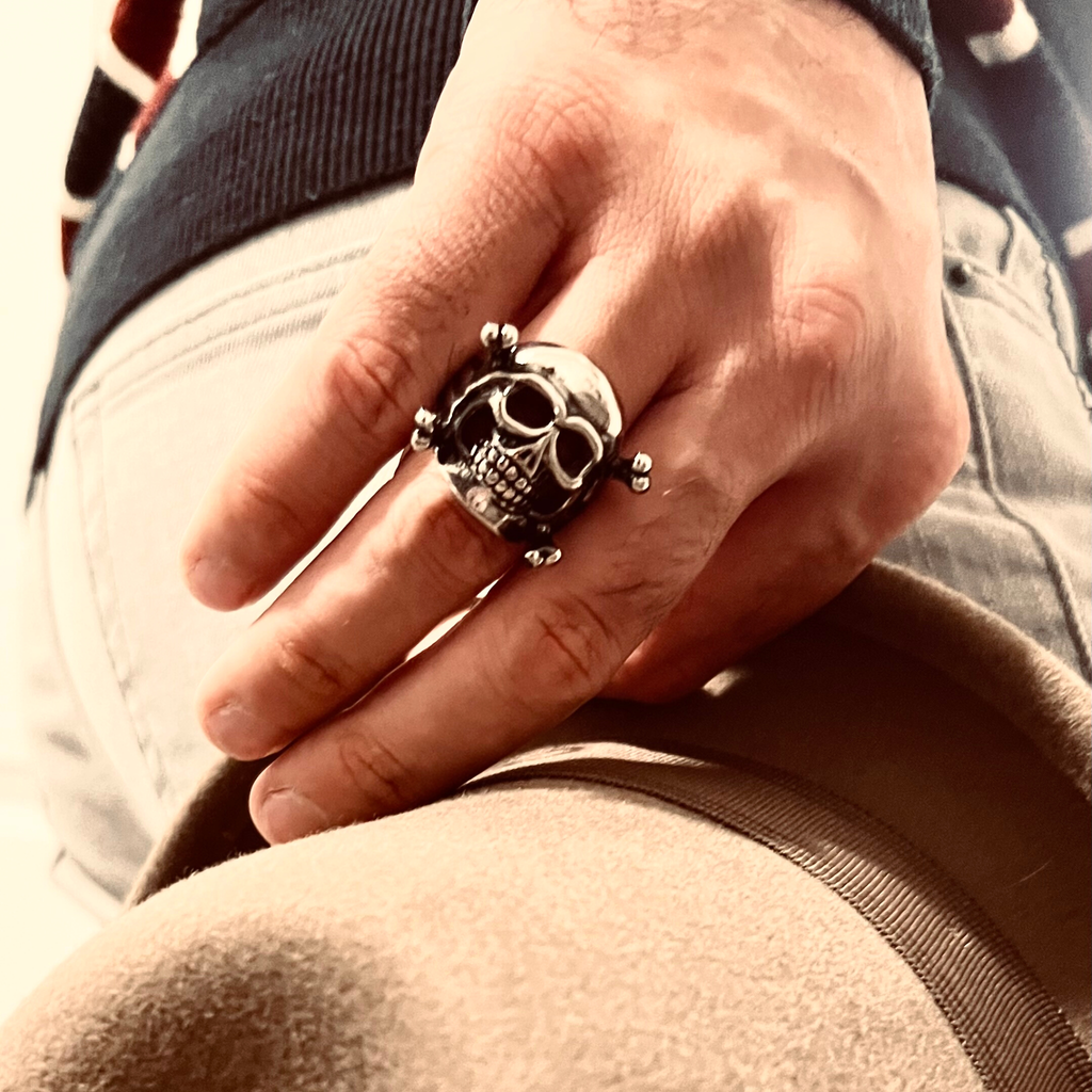 Anillo de acero inoxidable con calavera y tibias cruzadas: 8