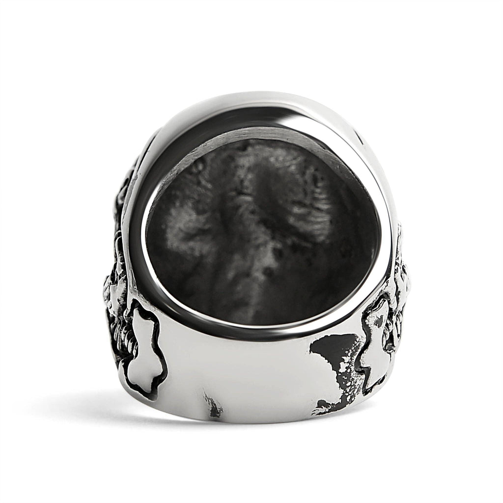 Anillo de acero inoxidable con diseño de calavera y detalles de esqueleto: 8
