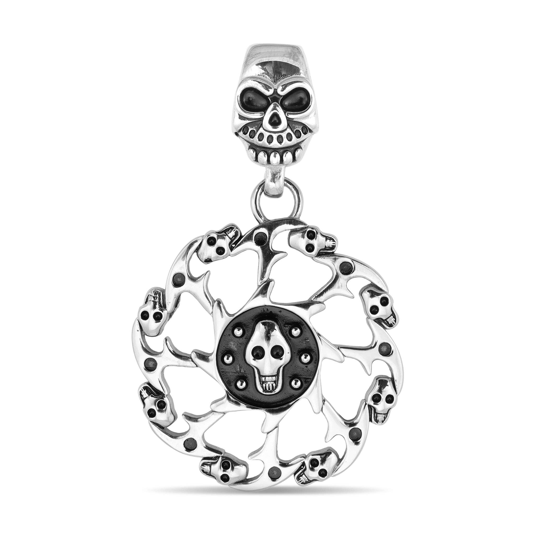 Colgante de rueda de la muerte con forma de calavera de acero inoxidable