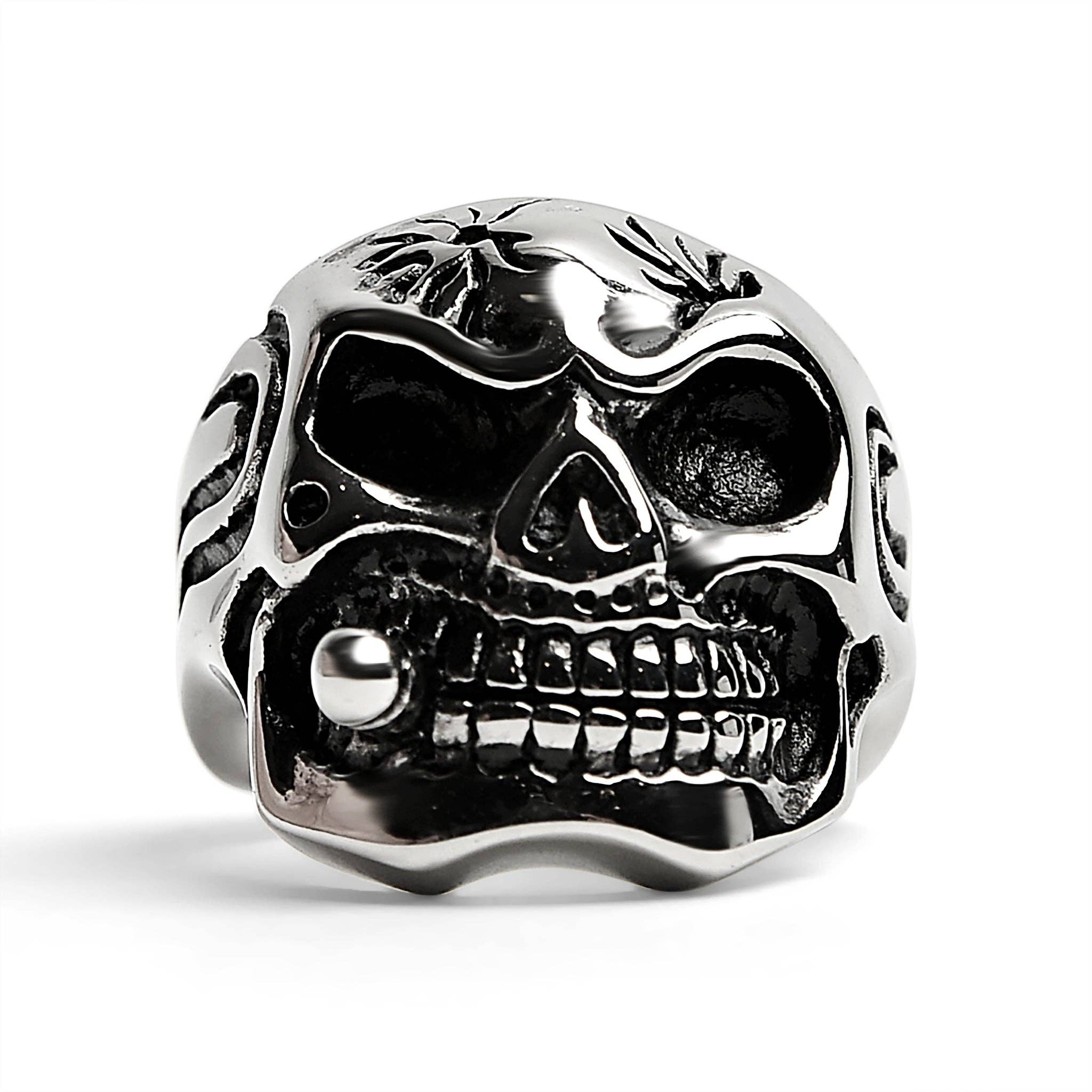Anillo de declaración de calavera de acero inoxidable con cigarro: 8