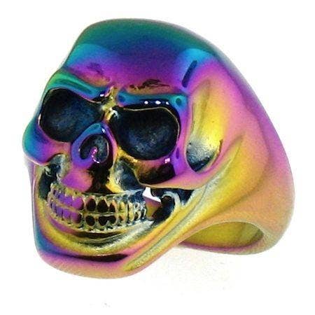 Anillo de calavera de acero inoxidable arcoíris: 10