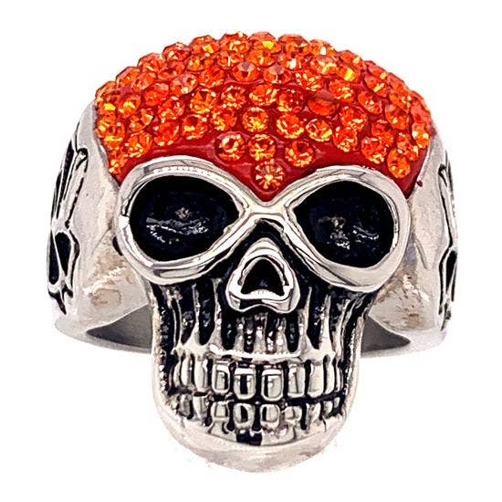 Anillo de acero inoxidable con calavera con pequeños detalles en circonitas cúbicas naranjas: 10