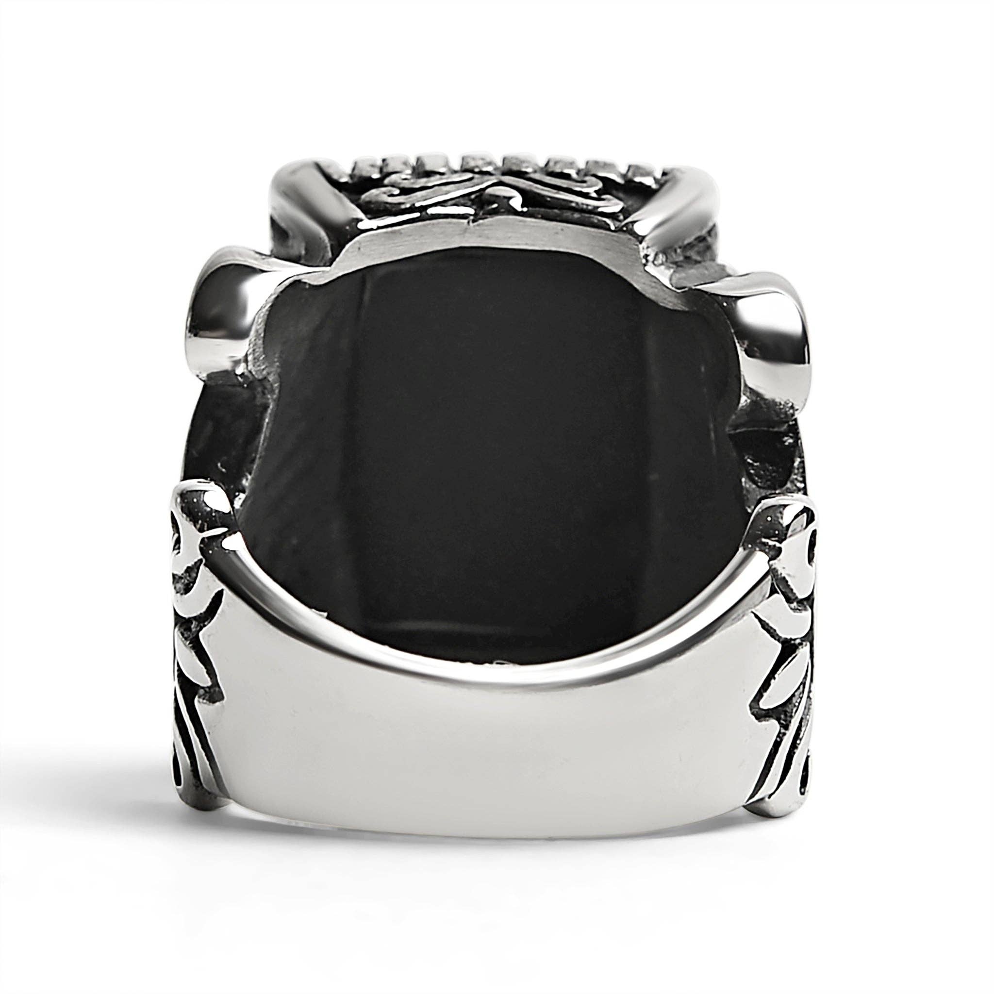 Anillo de declaración de acero inoxidable con piedra negra: 14