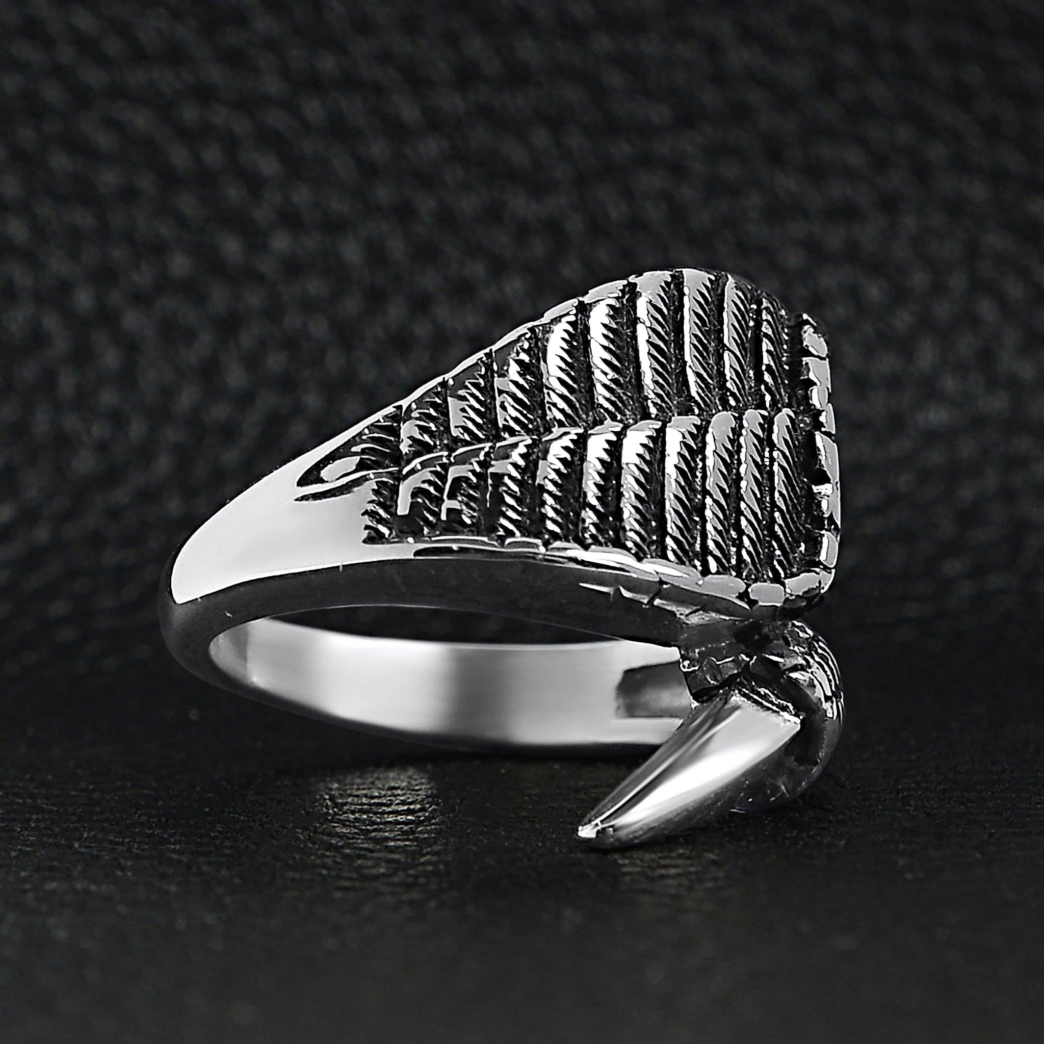 Anillo de acero inoxidable con garra de dragón y ala de ángel: 10