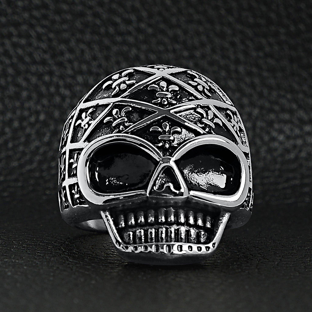 Anillo de calavera de acero inoxidable con estampado de flor de lis: 9