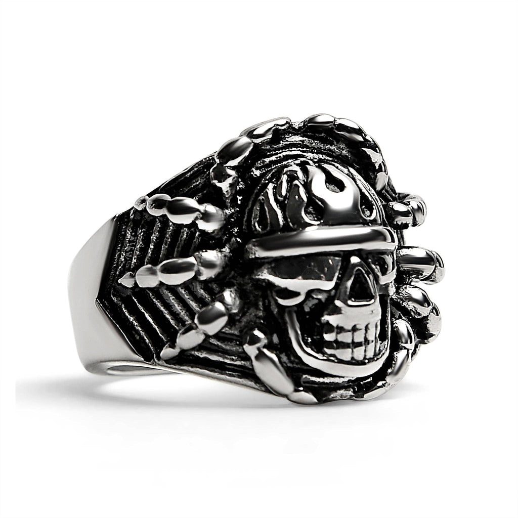 Anillo de acero inoxidable con forma de calavera con detalle pulido: 8