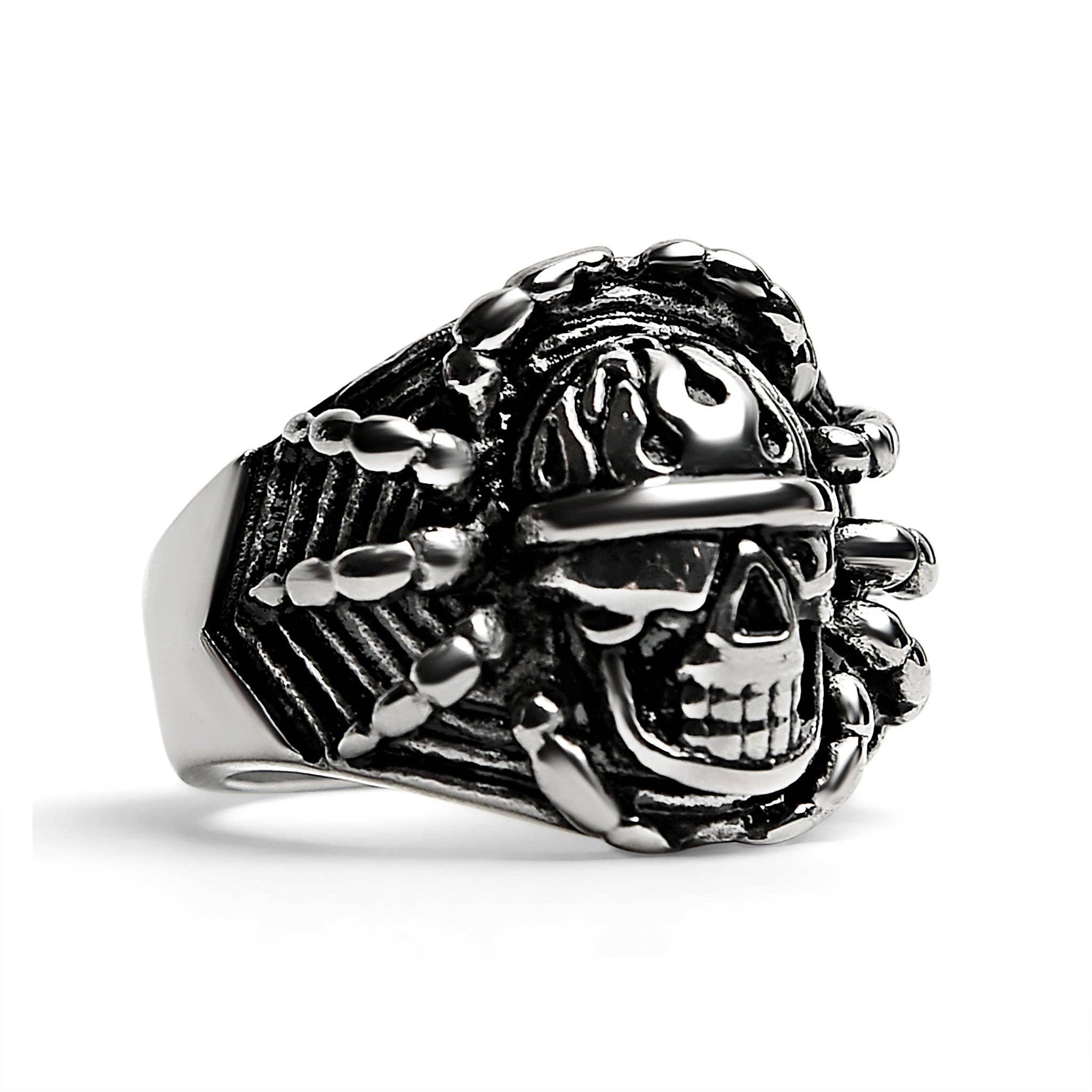 Anillo de acero inoxidable con forma de calavera con detalle pulido: 8