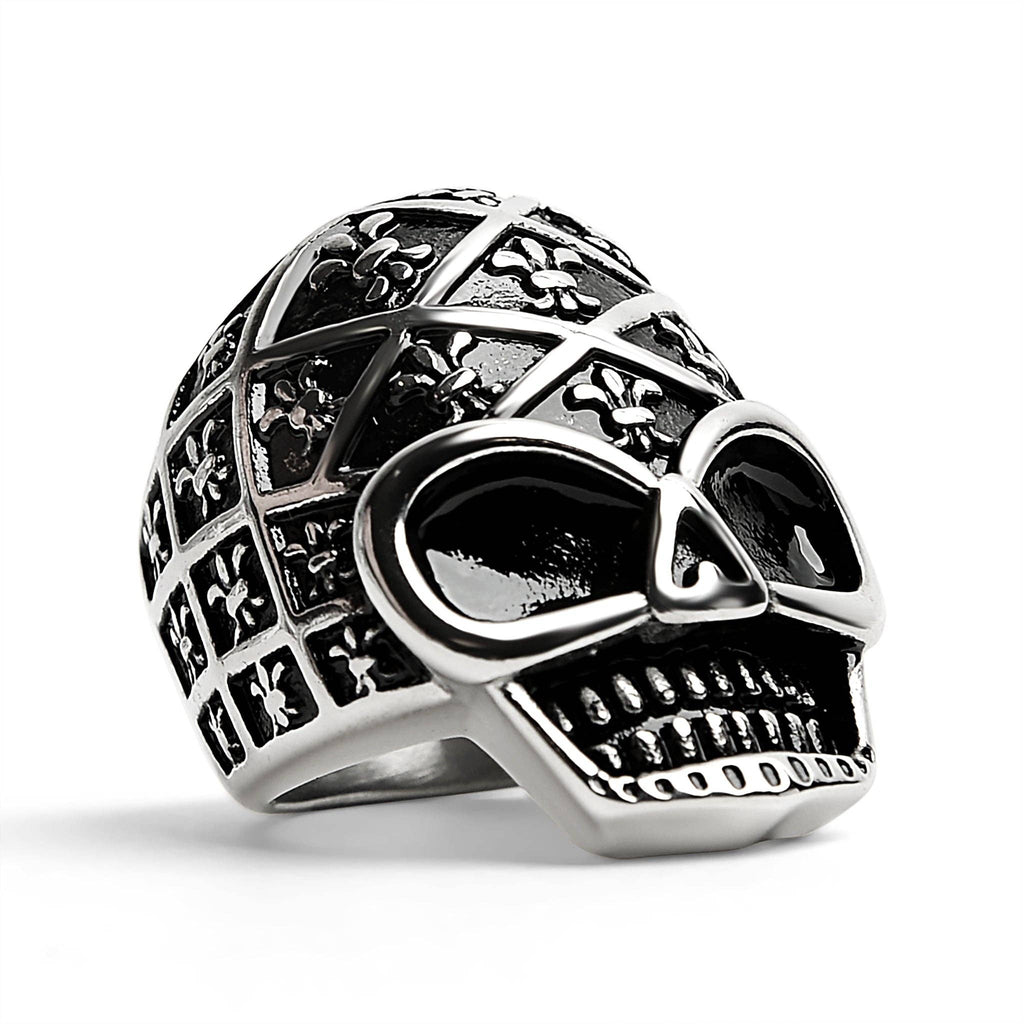 Anillo de calavera de acero inoxidable con estampado de flor de lis: 9