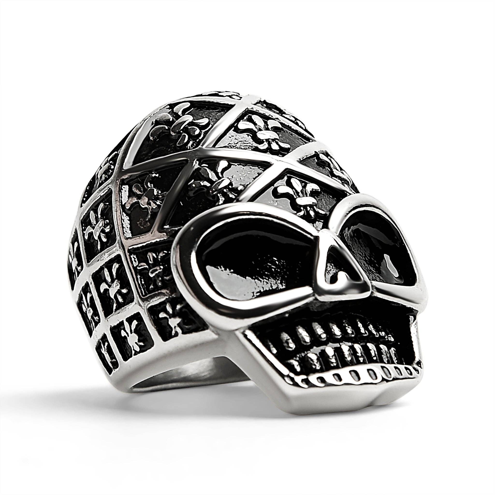 Anillo de calavera de acero inoxidable con estampado de flor de lis: 9