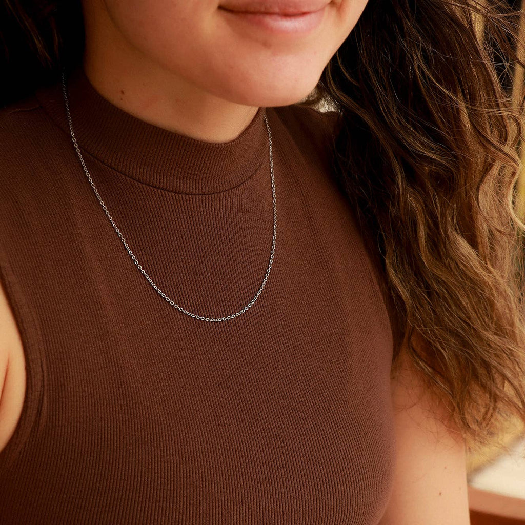 Collar cadena ovalada estriada de acero inoxidable: Acero inoxidable / 20+2"