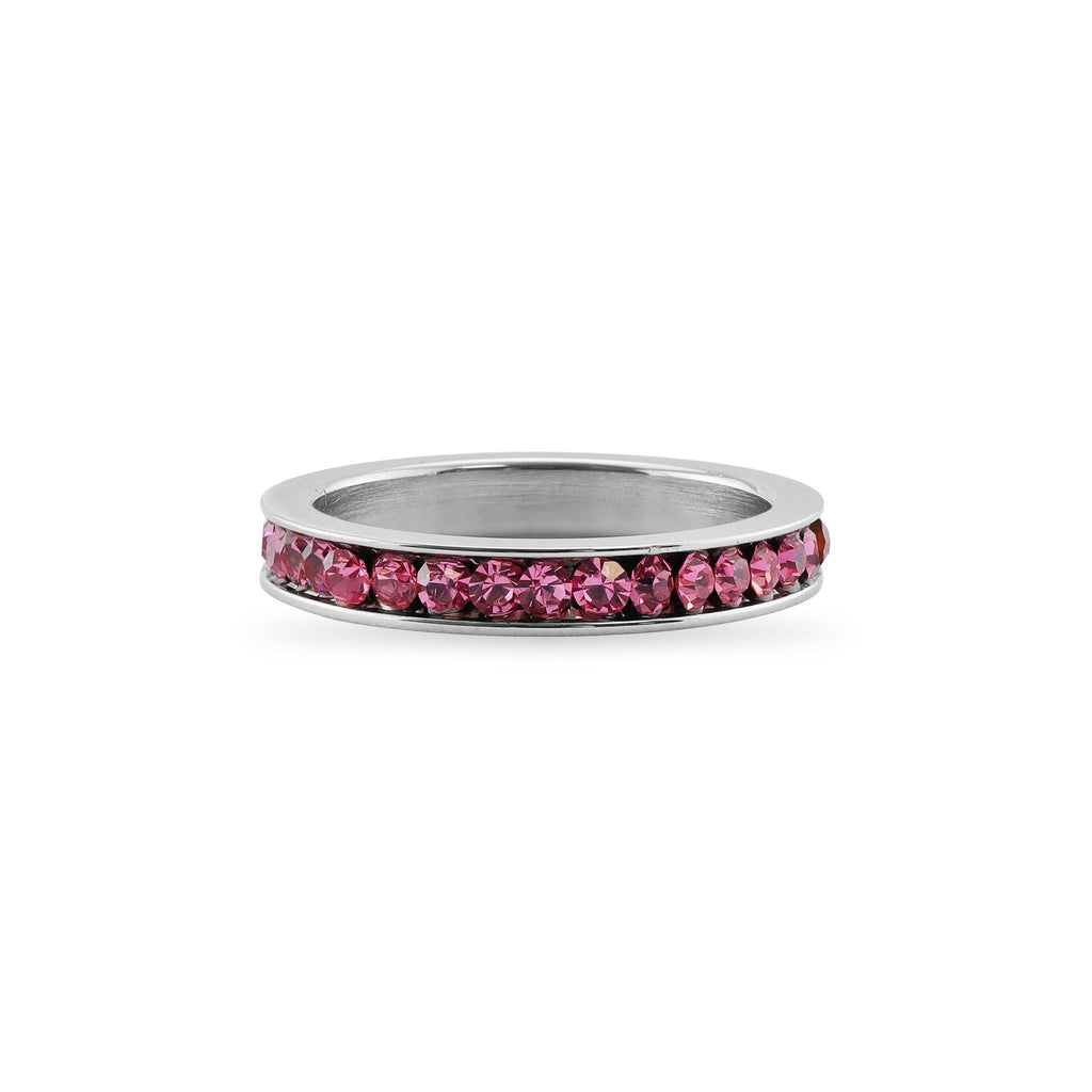 Anillo plano de acero inoxidable altamente pulido con centro de circonita cúbica rosa: 6 / 3mm