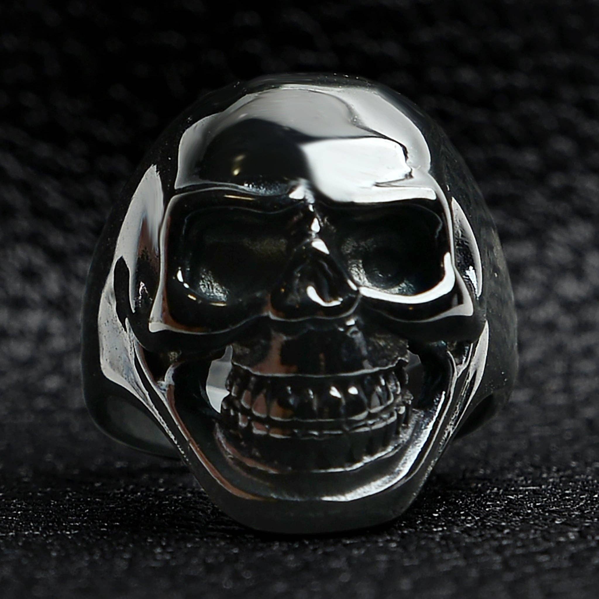 Anillo de Acero Inoxidable con Calavera Negra Sonriente: 8