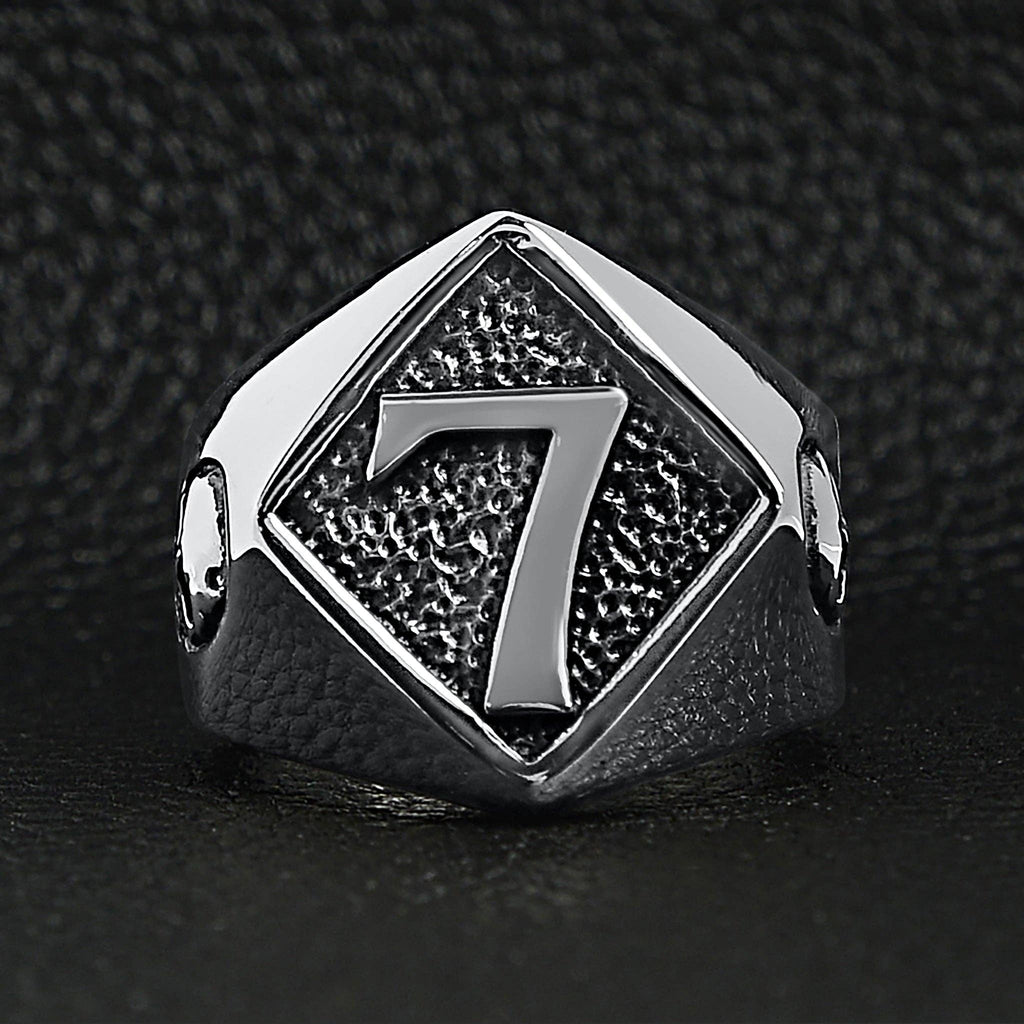 Anillo de sello Lucky «7" de acero inoxidable con detalles en forma de calavera: 9