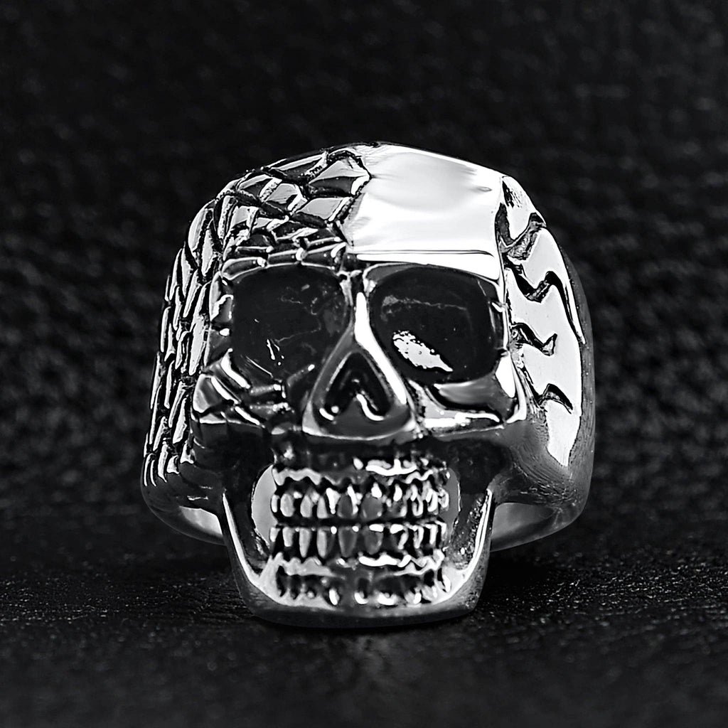 Anillo detallado de acero inoxidable con forma de calavera: 8