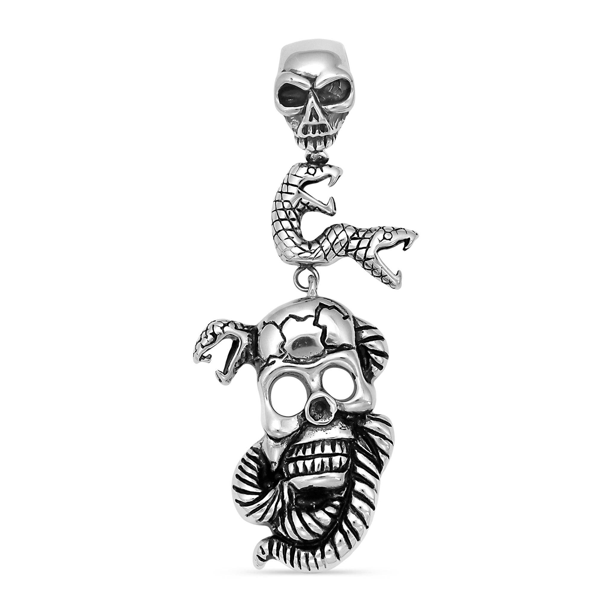 Colgante grande de calaveras y serpientes de acero inoxidable