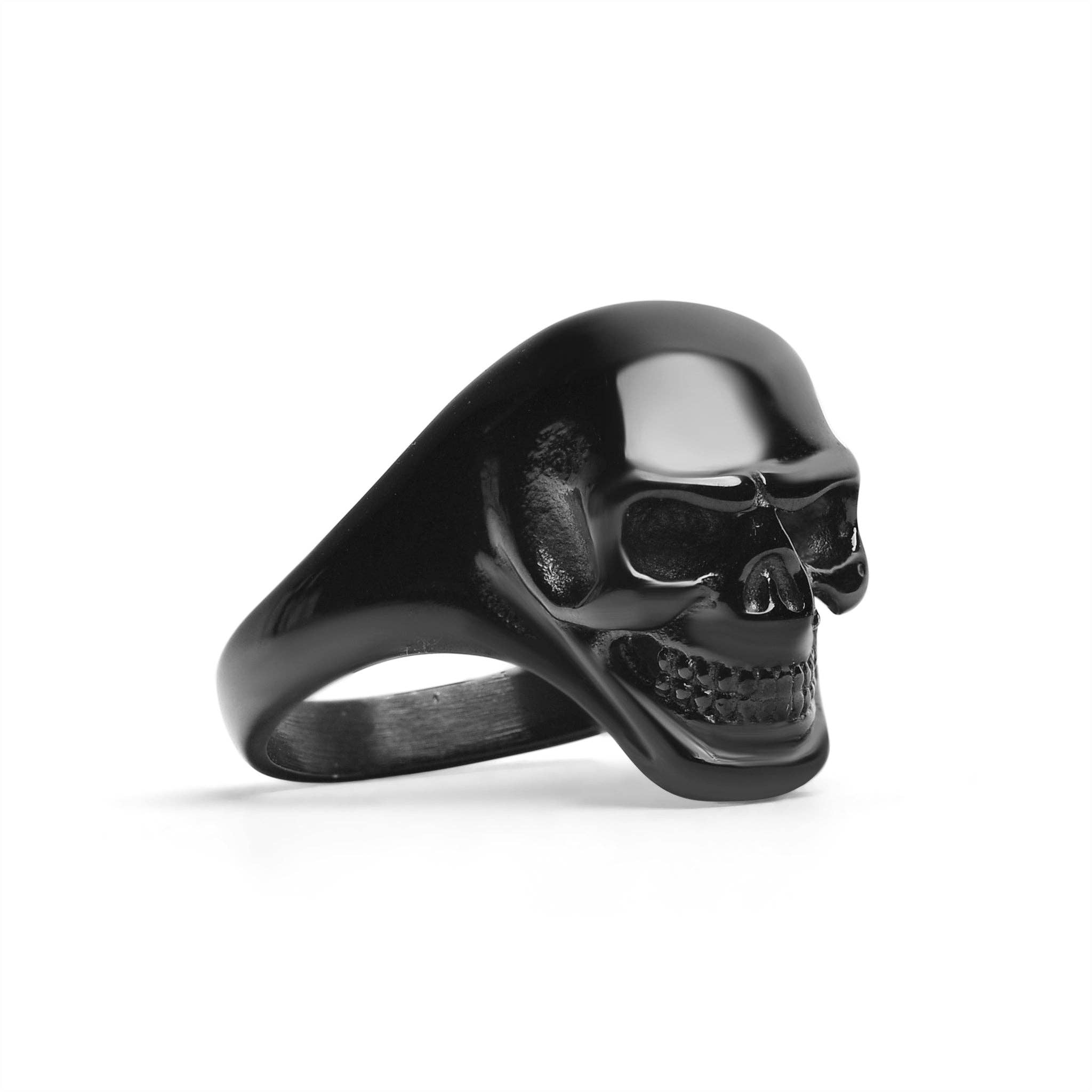 Anillo de acero inoxidable con forma de calavera negra: 5