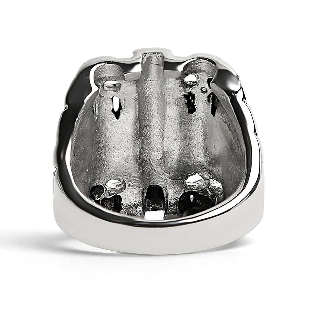 Anillo de acero inoxidable pulido con forma de cruz con múltiples calaveras: 10