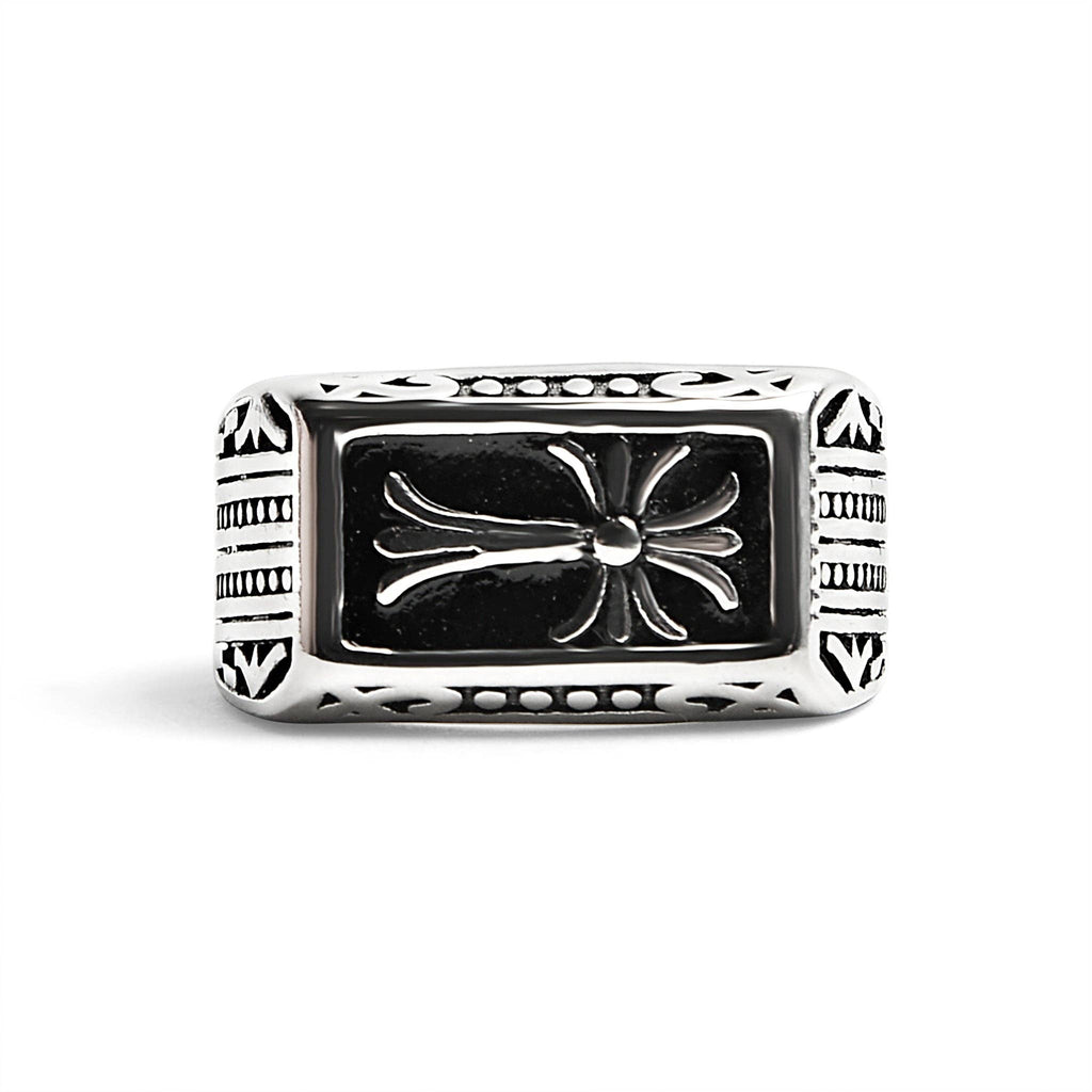 Anillo de acero inoxidable con forma de cruz detallada: 14