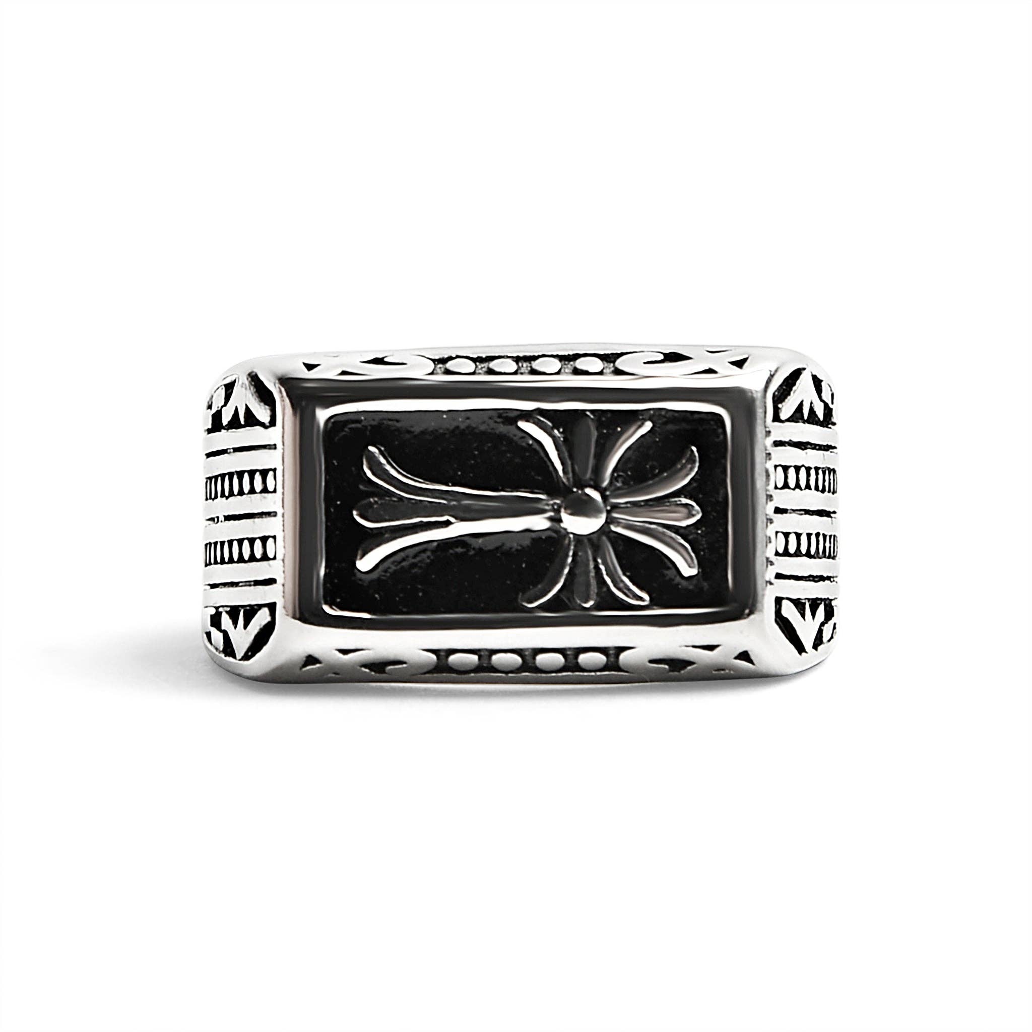 Anillo de acero inoxidable con forma de cruz detallada: 14