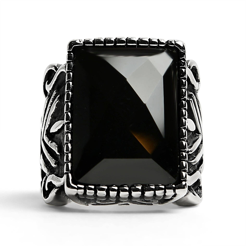 Anillo de declaración de acero inoxidable con piedra negra: 14