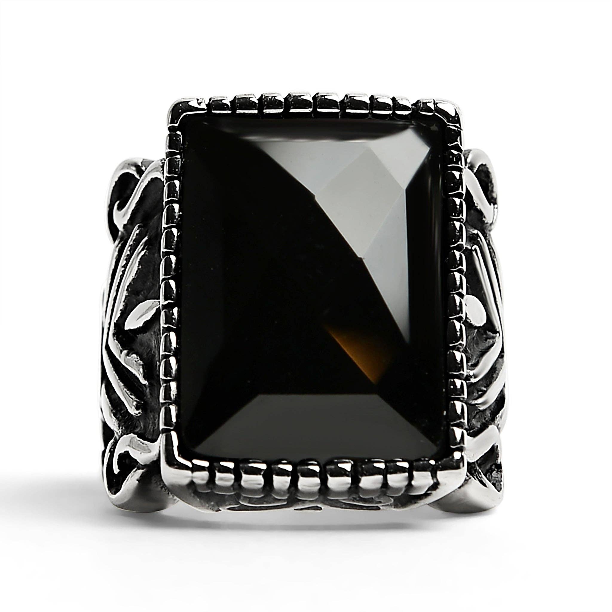 Anillo de declaración de acero inoxidable con piedra negra: 14
