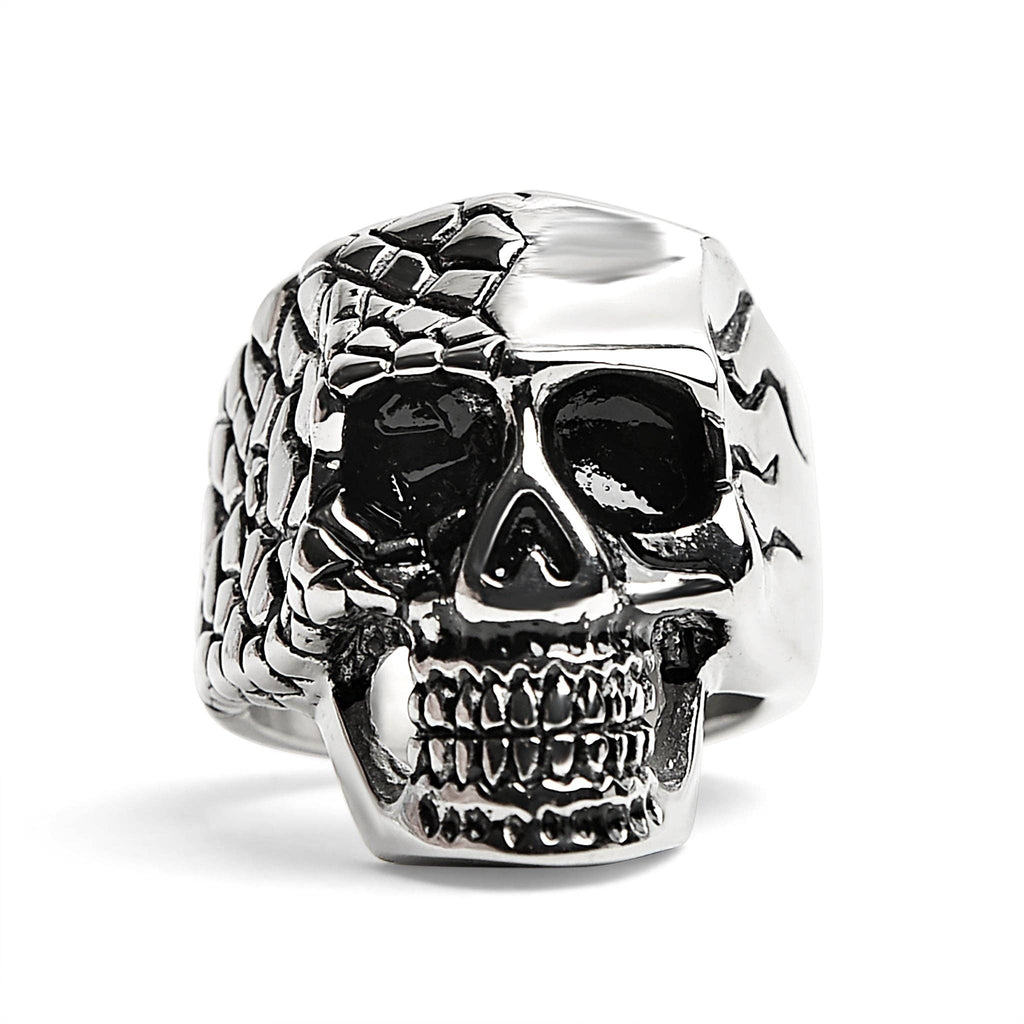 Anillo detallado de acero inoxidable con forma de calavera: 8
