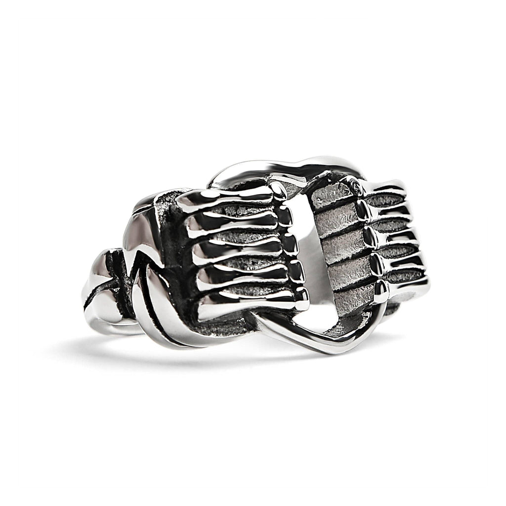 Anillo de acero inoxidable pulido con forma de corazón agarrado por hueso: 8
