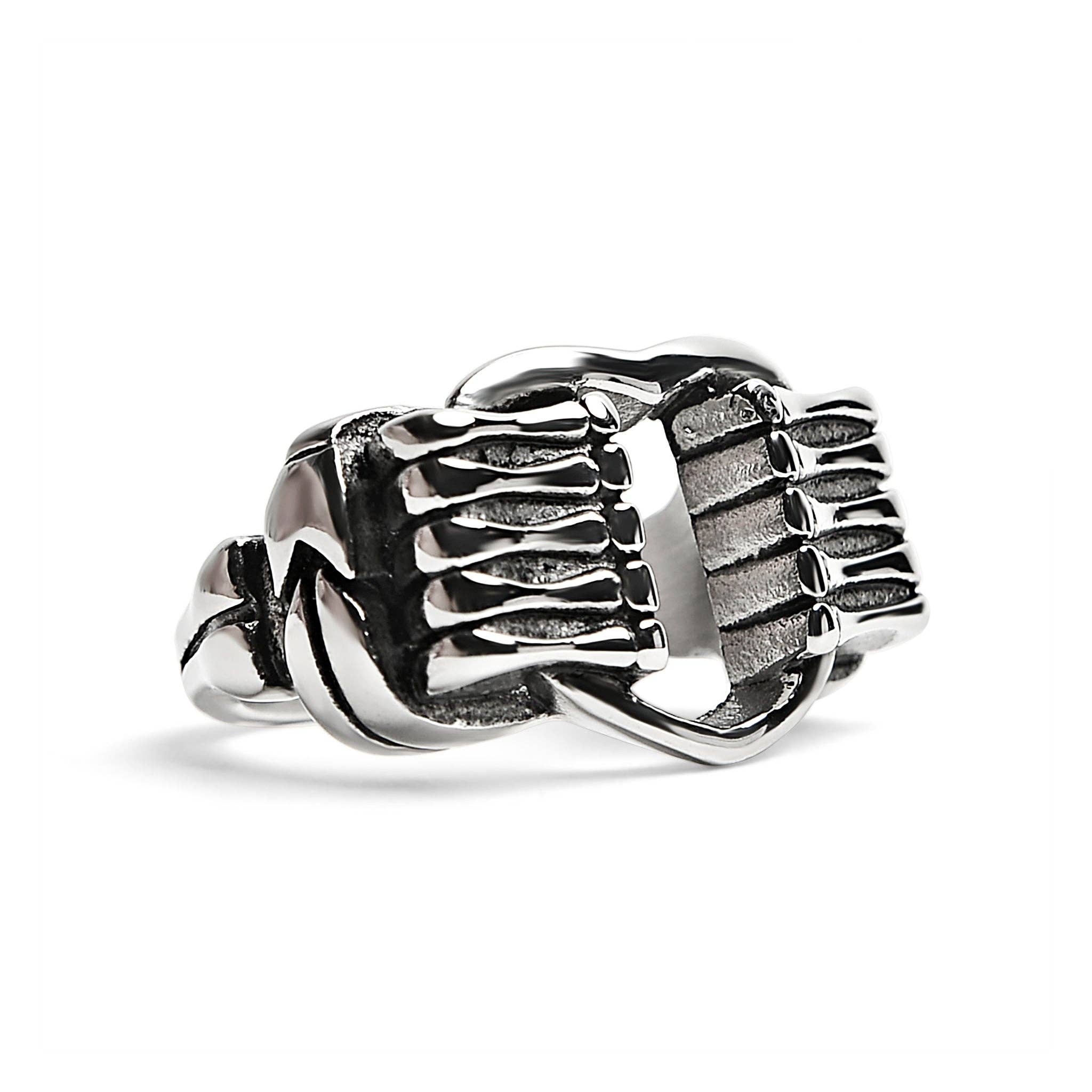 Anillo de acero inoxidable pulido con forma de corazón agarrado por hueso: 8