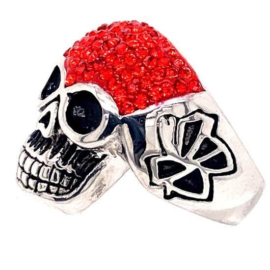 Anillo de acero inoxidable con calavera con pequeños detalles rojos en circonita cúbica: 8