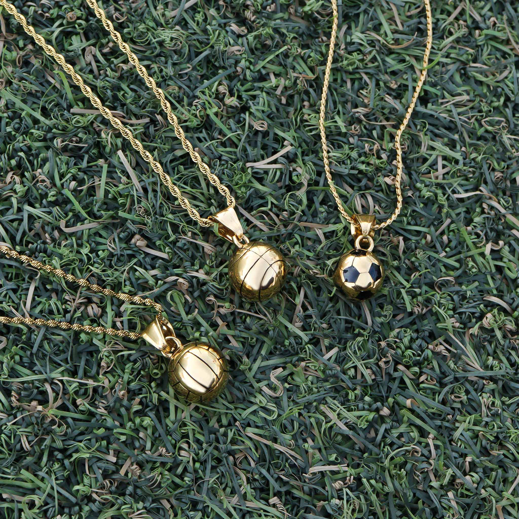 Abalorio de voleibol 3D de acero inoxidable con PVD dorado de 18 quilates: Acero inoxidable
